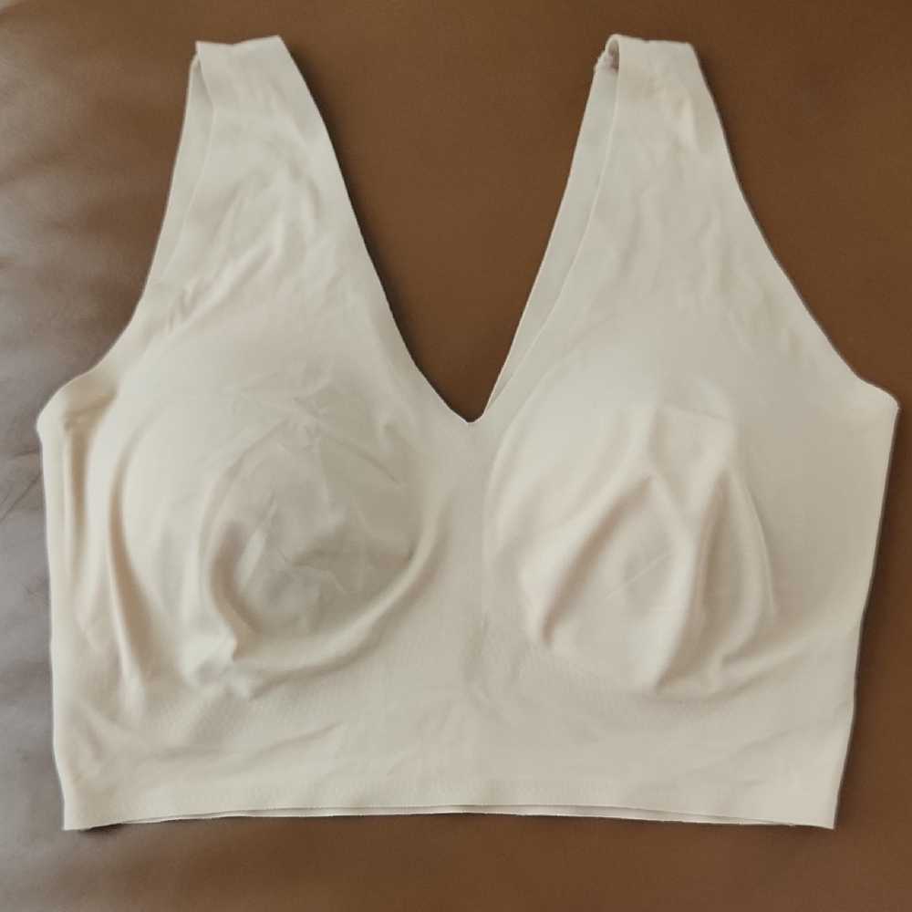 True Cream V-Neck Intimates Bra with Removable Pads, Size Large